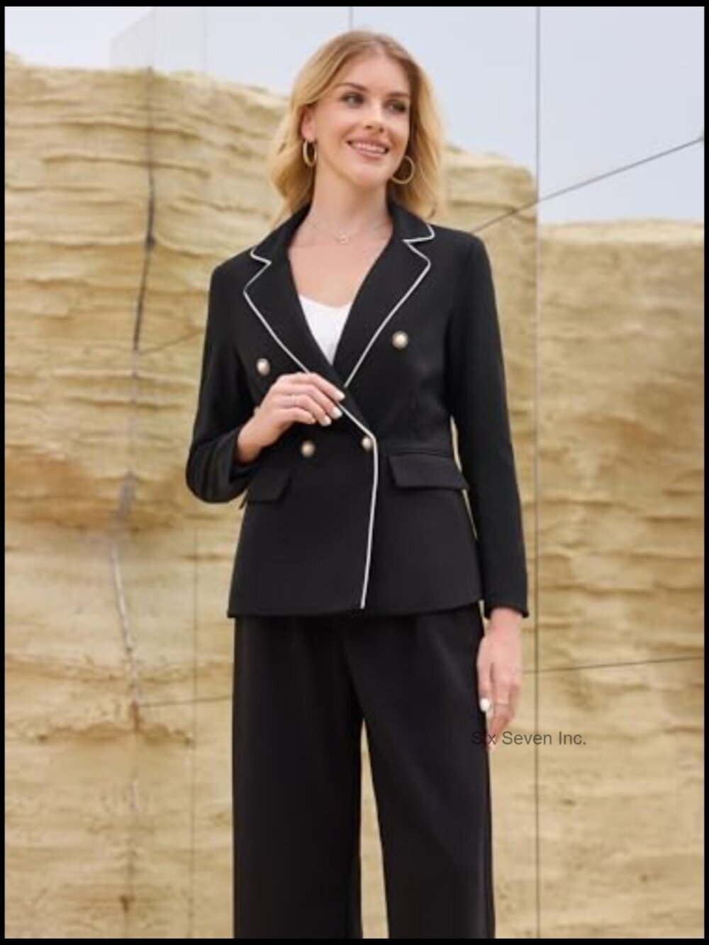 Double Breasted Work Blazer Business Casual Suit Jacket - Picture 3 of 6